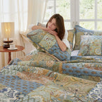 King Size Comforter Set- 100% Cotton Quilt King Size Set, Green, Sage bedspreads (96 * 108 Inch) with 2 Pillow Shams, Patchwork Reversible