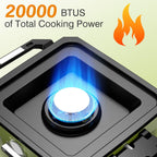 2 Burner Camping Stove with Windshield, 20000 BTU Propane Camp Stove, Portable Folding Gas Stove, Camping Essentials Gear Includes Frying Pan, Coffee