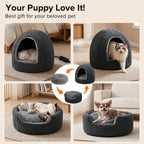 2 in 1 Foldable Heated Cat Cave Beds for Indoor Cats and Dogs
