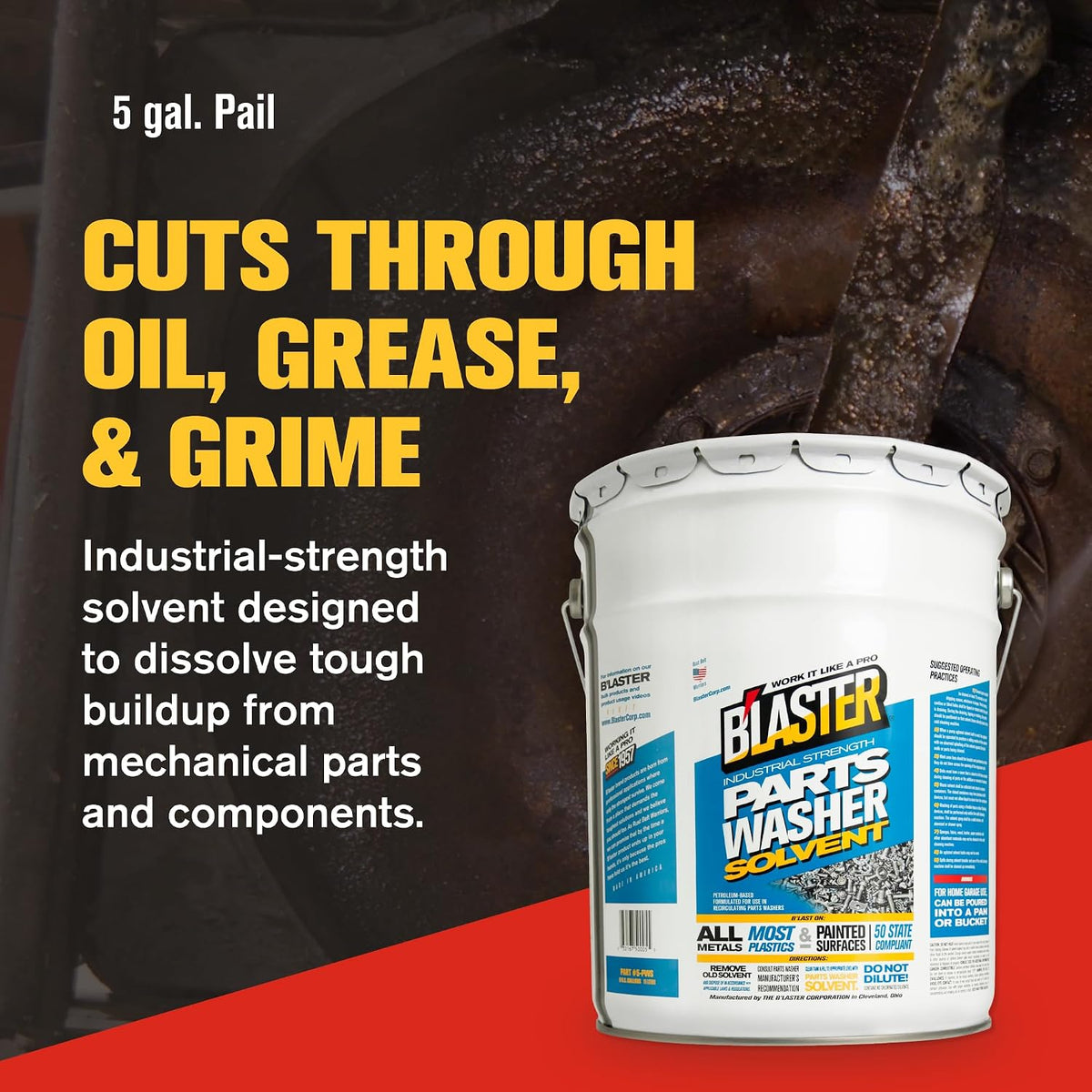 B’laster Parts Washer – Parts Cleaner Solvent – High Flashpoint Formula Cleans Oil, Grease & Grime, No Residue, Works on Metals, Most Plastics &
