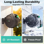 Retractable Garden Hose Reel, 65FT +6FT 5/8" Durable Wall Mounted Water Hose Reel with 180° Swivel Bracket, 9 Pattern Sprayer, 6Ft leader hose,Smooth