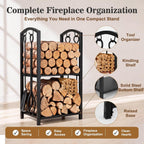 Firewood Rack Log Holder with 4-Piece Fireplace Tool Set, 29" H