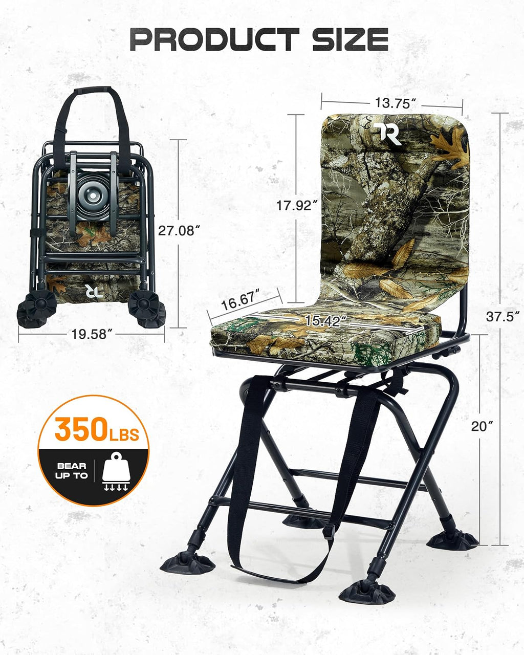 TR Swivel Hunting Chair – 350lbs Folding Ground Chair for Deer Hunting