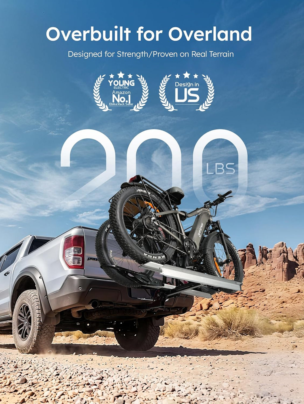 Young 2-Bike Ebike Hitch Rack with Ramp, 200 lbs Capacity for Car, SUV