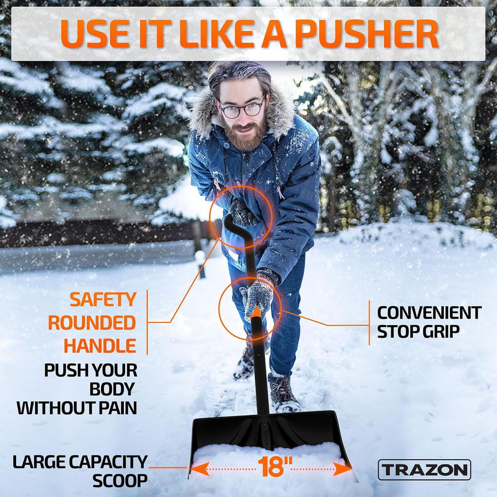 Snow Shovel Heavy Duty for Driveway with Ergonomic Handle to Use Without Backpain for Home Garage Car - Snow Shovel with 18 Inch Blade Large Capacity