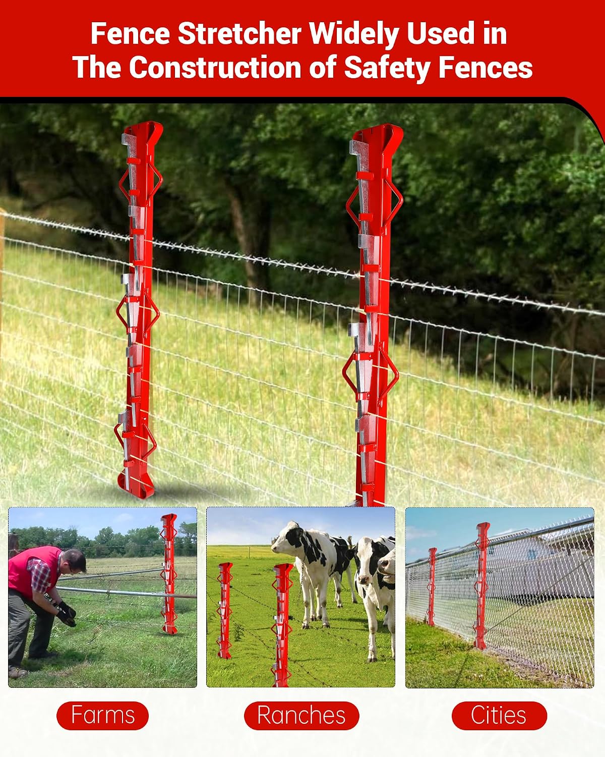 4ft Woven Wire Fence Stretcher Bar with 5 Wedges,Field Fence Stretcher