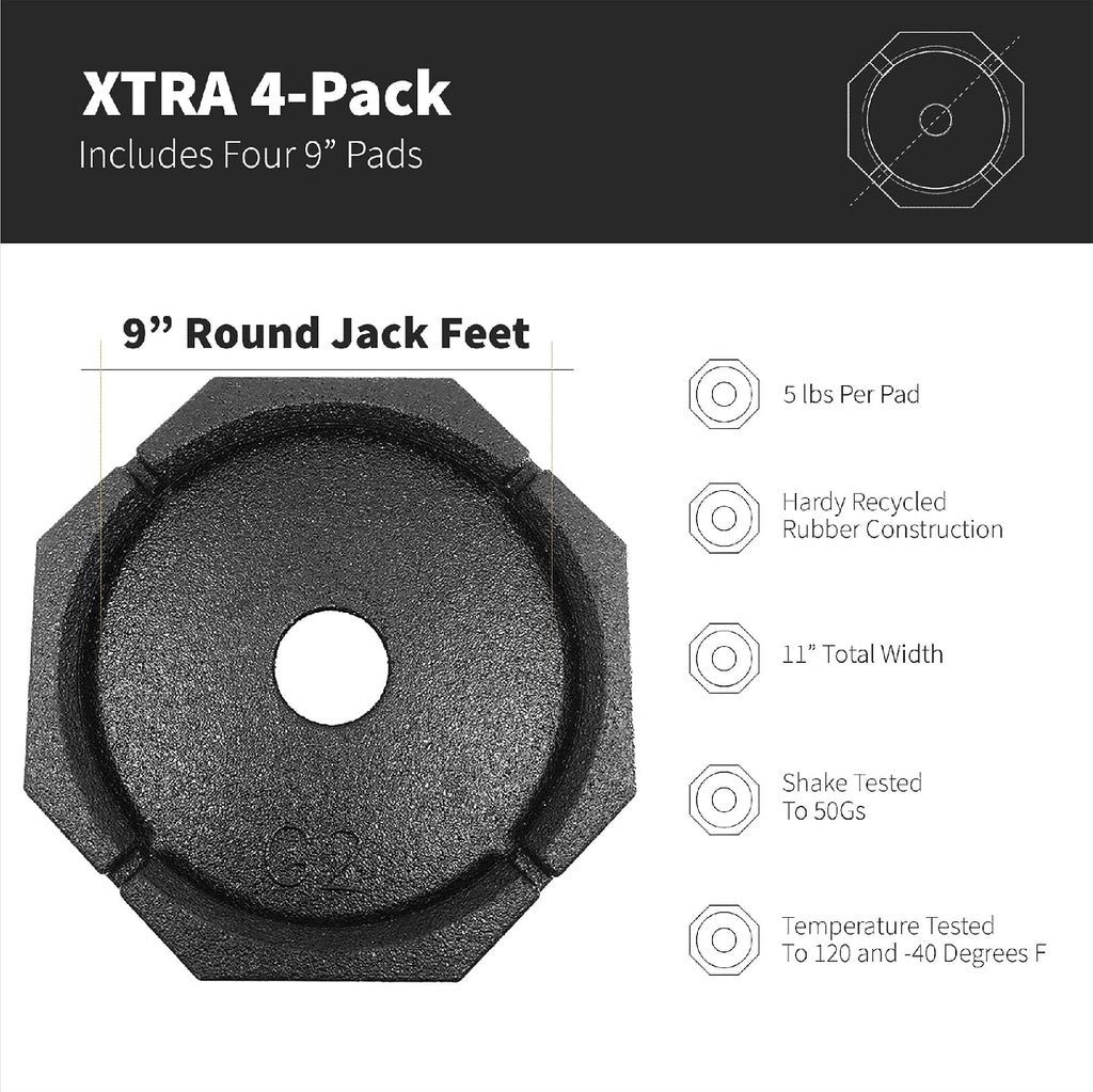 Xtra (4-Pack) | Four-Point RV Leveling System Featuring 9” Round Jack Feet | Adds 61% Additional Surface Area for Stability, 5 lbs Per Pad & 11”
