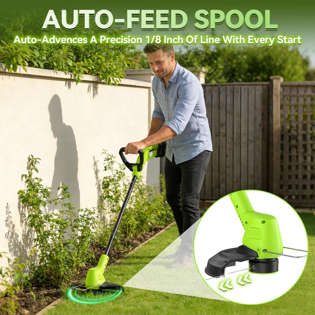 20V Cordless Weed Wacker, Battery Powered Weed Eater with 2 Batteries