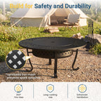 43" Large Fire Pit for Outside with 2 Adjustable Grills,Lid & Fire Poker