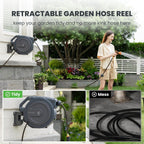 Giraffe Tools PRO Heavy Duty Retractable Garden Hose Reel - 78ft 1/2 Inch Auto Rewind with Any-Length Lock, Wall Mounted Metal Bracket, Commercial