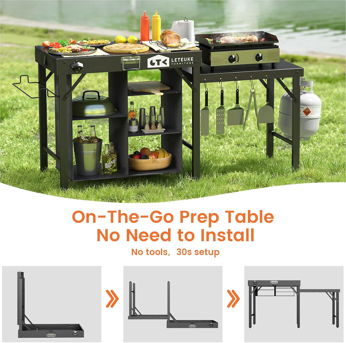 Grill Table for Blackstone Griddle Camping Grill Table Foldable Fits Ninja
