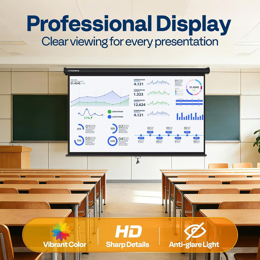 VIVOHOME 100 Inch 16:9 Pull Down Projector Screen, Black