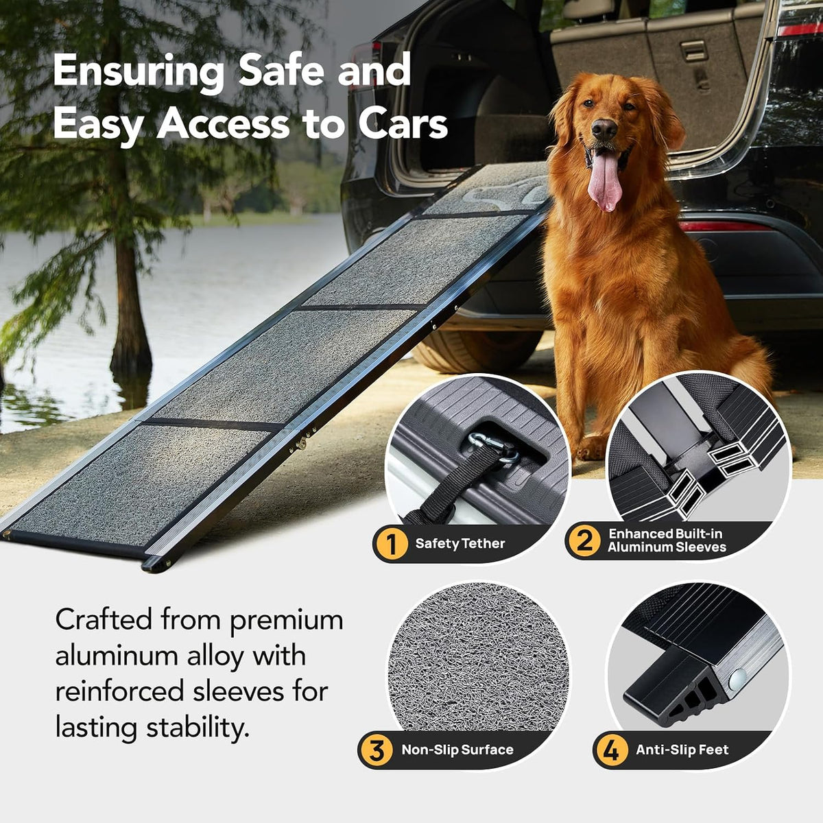 Dog Ramp for Cars, 71" L × 17.2" W, Extra-Long Foldable Pet Ramp