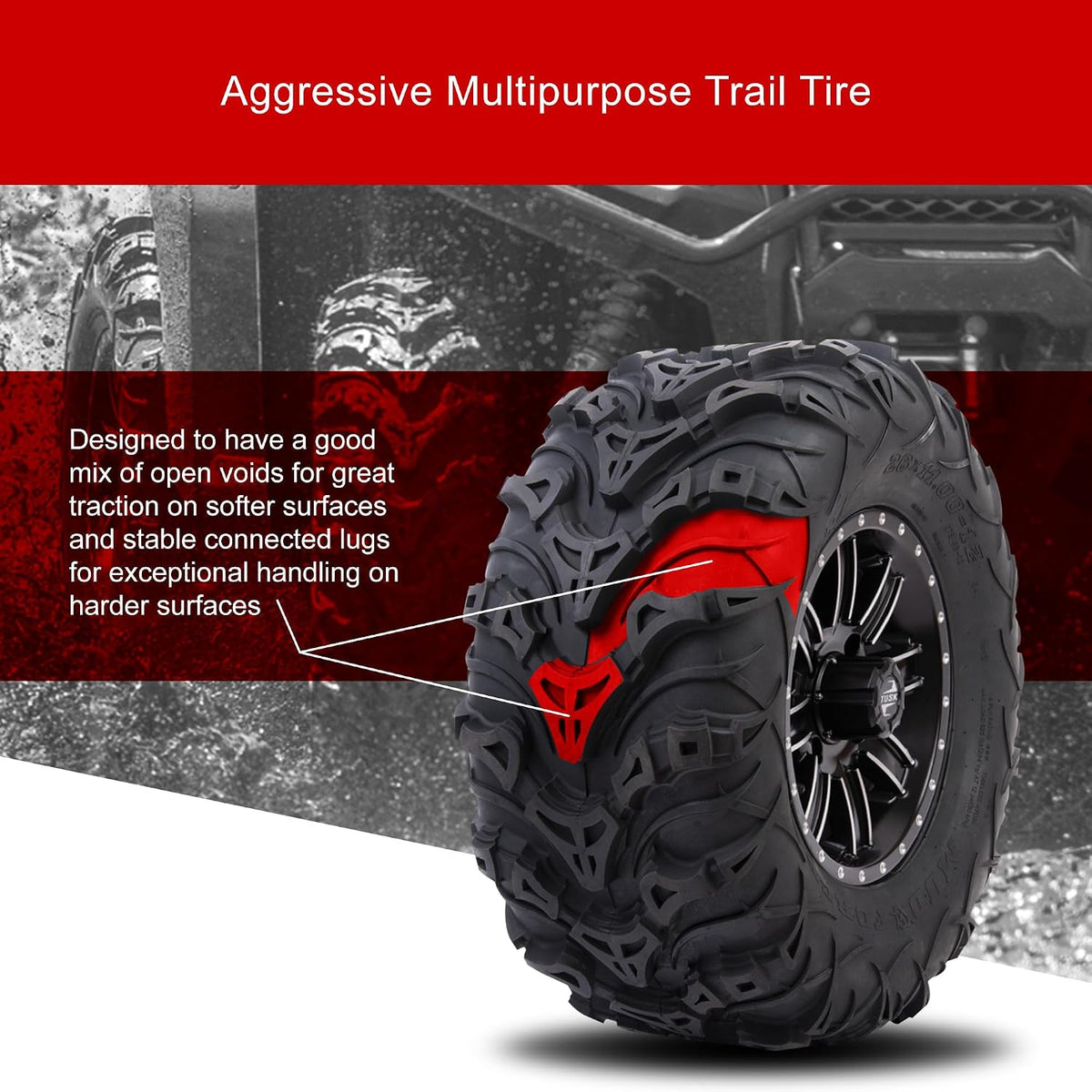 Tusk Mud Force ATV Tire Set - 25x8-12 Front, 25x10-12 Rear, Set of 4