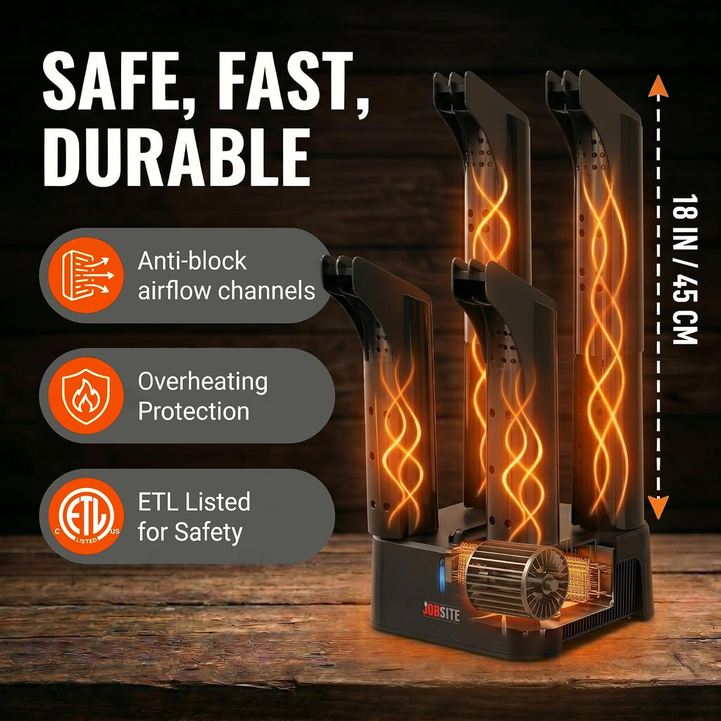 JobSite Boot Dryer - Mighty Dry with Heat Blower Fan - Fast Glove & Shoe Dryer - Helps Reduce Odor