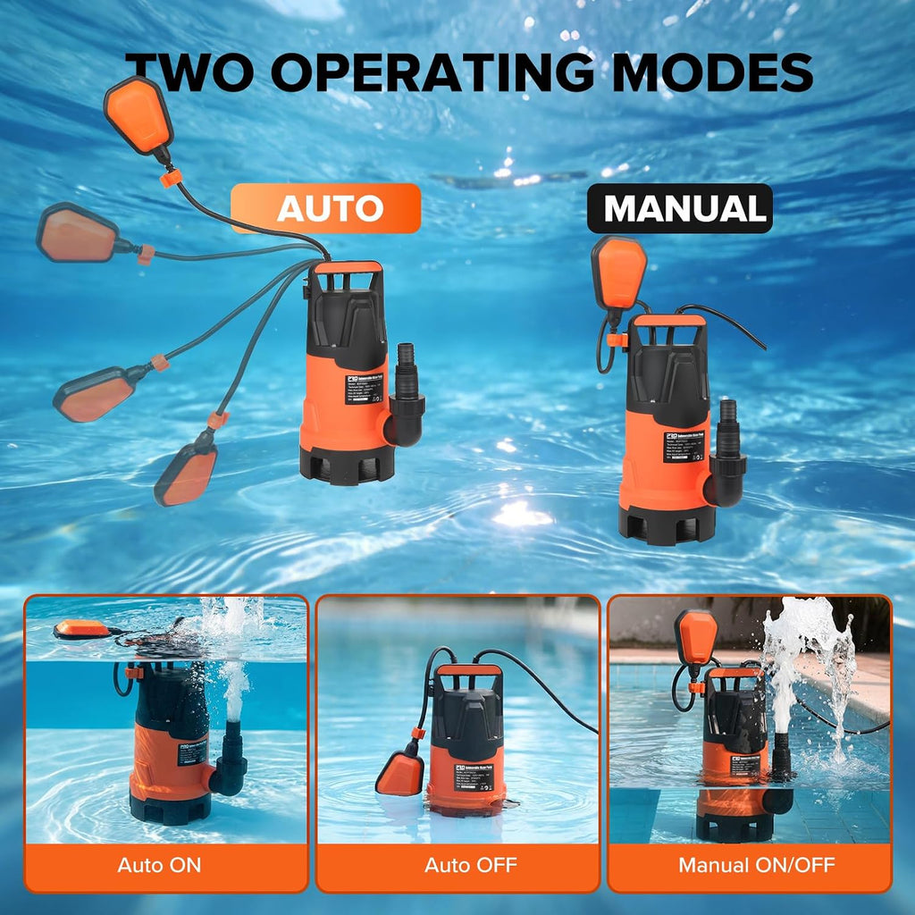 Prostormer 1HP 4200GPH Clean/Dirty Submersible Sump Pump