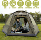 Hewolf 2/3/4 Person Camping Tent - Instant Pop Up Waterproof 2 Doors Tent with Easy Setup | 3-Season Hexagonal Dome Design for Family, Hiking &