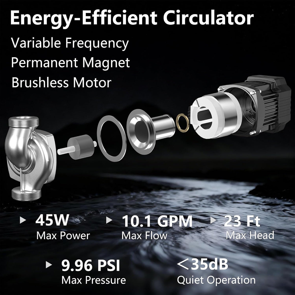 10.1GPM Smart Hot Water Circulation Pump/Recirculating Pump 45Watts