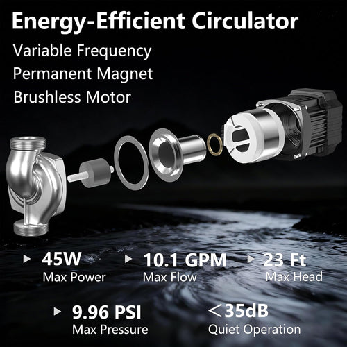 10.1GPM Smart Hot Water Circulation Pump/Recirculating Pump 45Watts