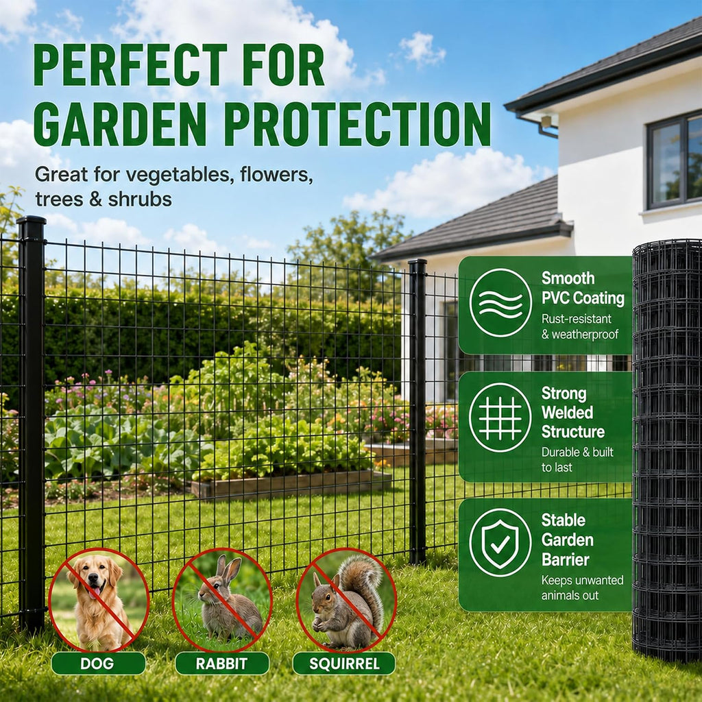 PVC Coated Welded Wire Mesh 16GA 48in x 100ft, 2x3 Mesh Black Fence Roll