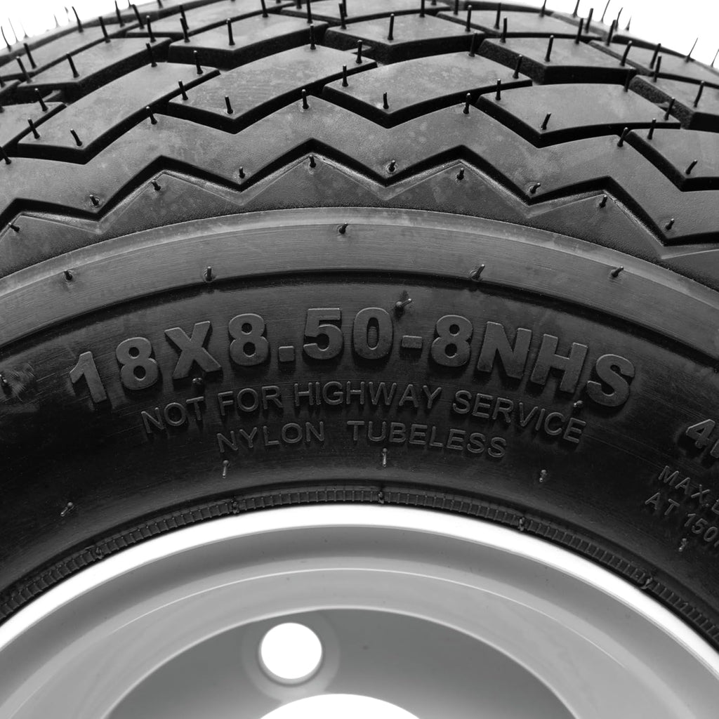 8" Steel Golf Cart Wheels Glossy White and Arisun Turf Sail (18/8.5-8) Golf Cart Tires - Set of Four