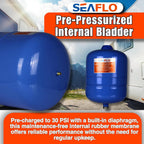 SEAFLO 2 Gallon Pre-Pressurized Accumulator Expansion Tank – Reduces Pump Cycling, Smooth Water Flow, 87 PSI, 3/4" MNPT, Compact Design for RV