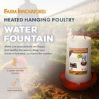 Farm Innovators Thermostatically Controlled Heated 3 Gallon Plastic Outdoor Year Round Hanging Water Fountain for Poultry Watering, Red