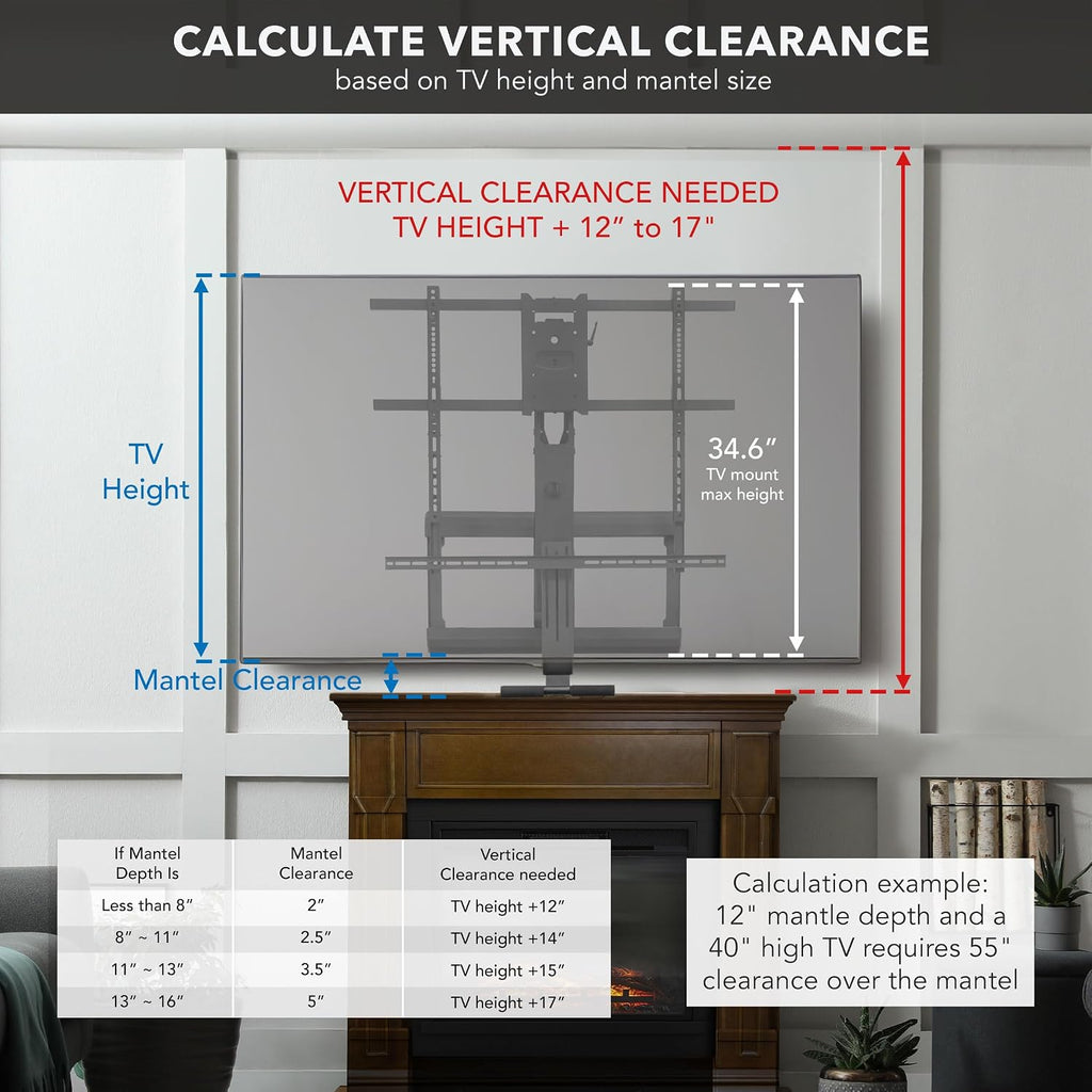 Mount-It! Fireplace Mantel TV Wall Mount, Above Fireplace Height Adjustable TV Mount, Pull Down Mantle Mount with Spring Assist, 65-85 inches, VESA