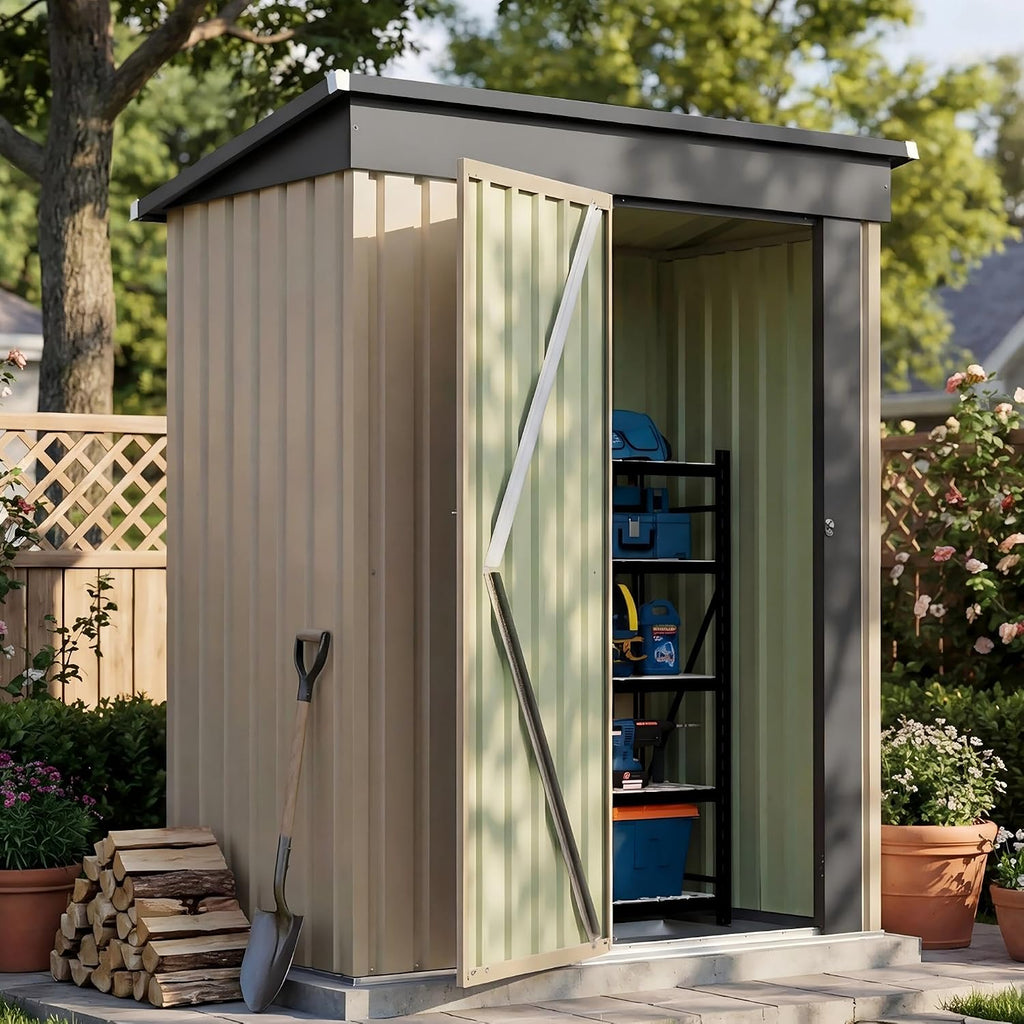 Patiowell 5x3 FT Outdoor Storage Shed with Floor Frame, Small Metal Sheds