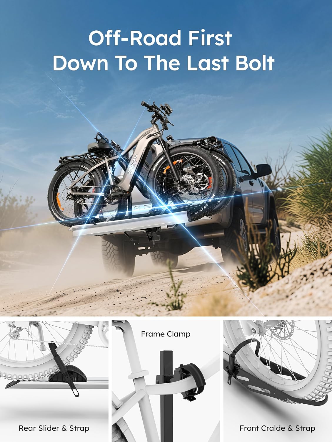 Young 2-Bike Ebike Hitch Rack with Ramp, 200 lbs Capacity for Car, SUV