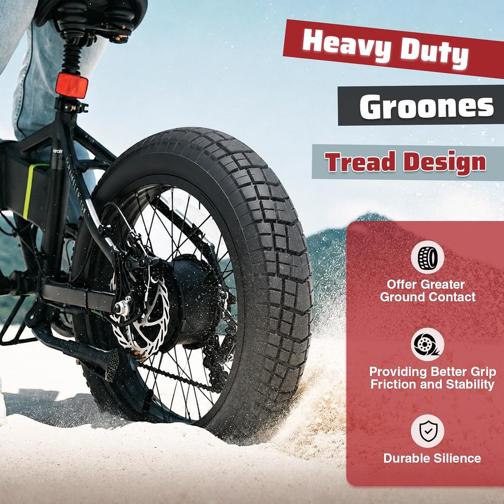 16/20/26 x 4.0 Fat Tire for Ebike, Mountain Bike, Tricycle, Ideal for Snow, Mud, Gravel Road, Heavy Duty Wear-Resistant All-Terrain 1/2 Tires (1/2