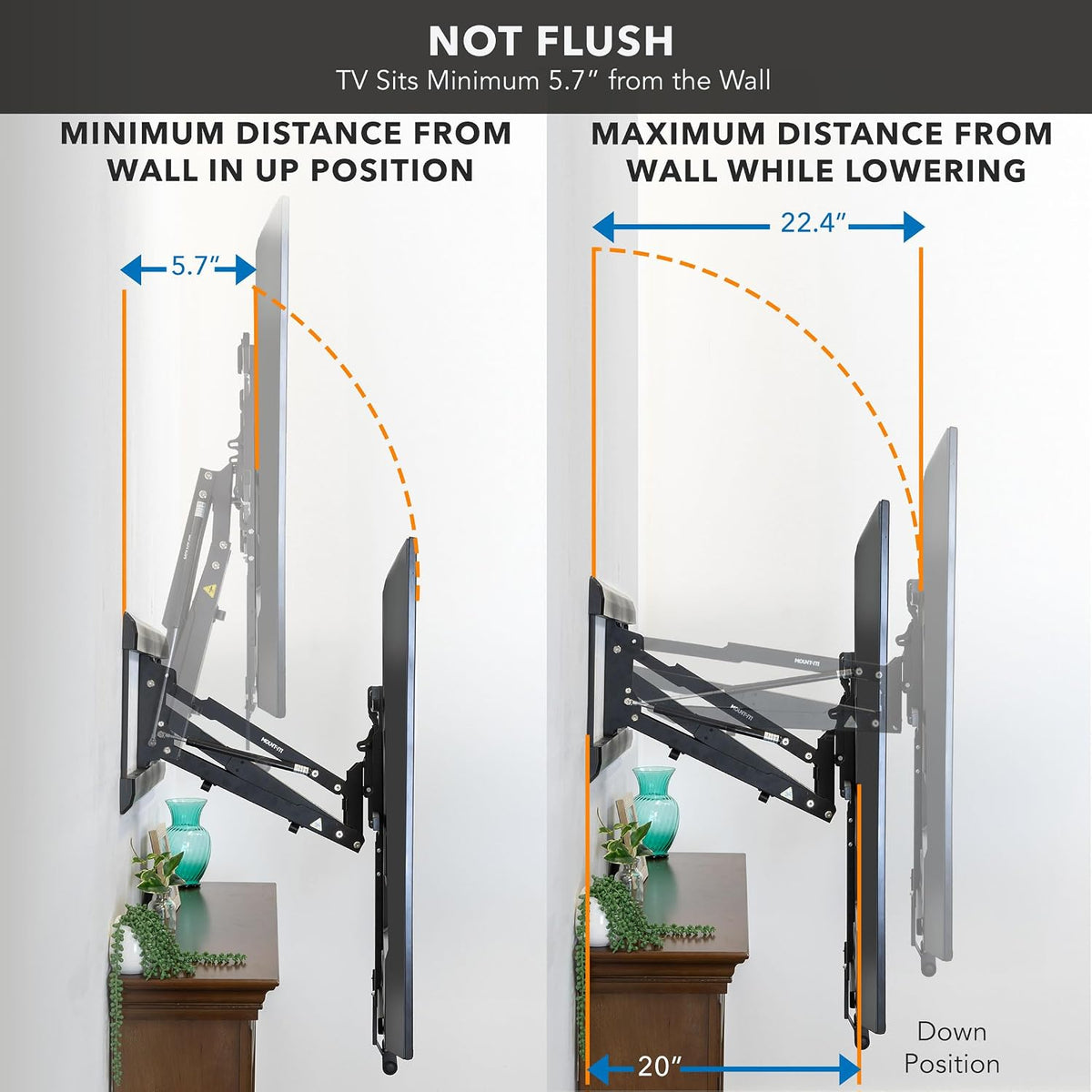 Mount-It! Fireplace Mantel TV Wall Mount, Above Fireplace Height Adjustable TV Mount, Pull Down Mantle Mount with Spring Assist, 65-85 inches, VESA