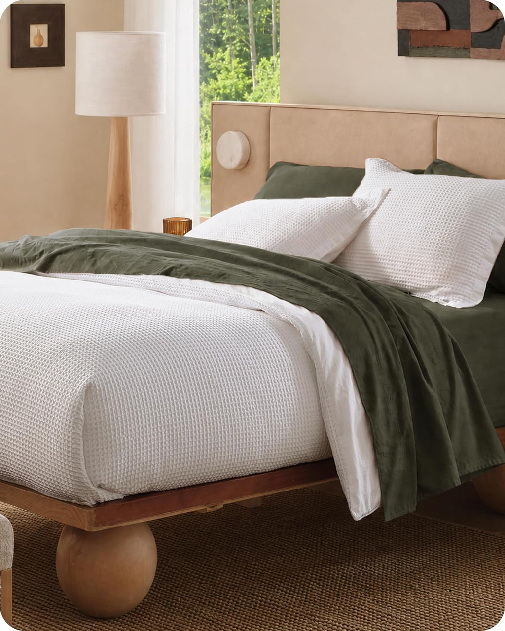 Bedsure PureWoven 3 Pieces 100% Cotton Waffle Duvet Cover Set, Queen, White