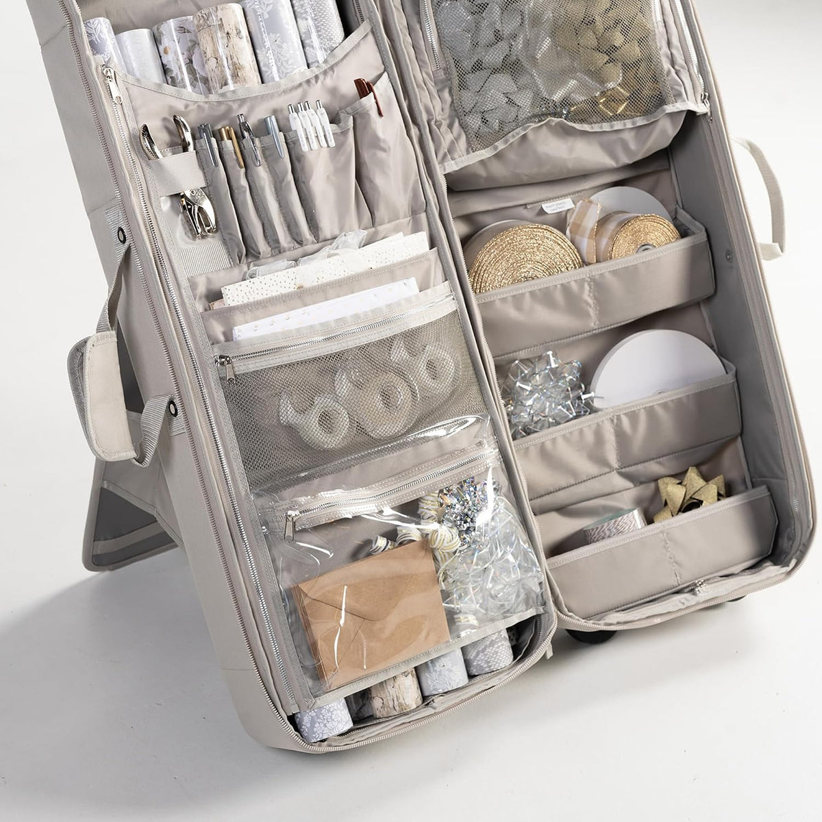 Gift Bag Wrap and Craft Organization Storage, Holds 14 (40 in) Rolls & More (Stone)