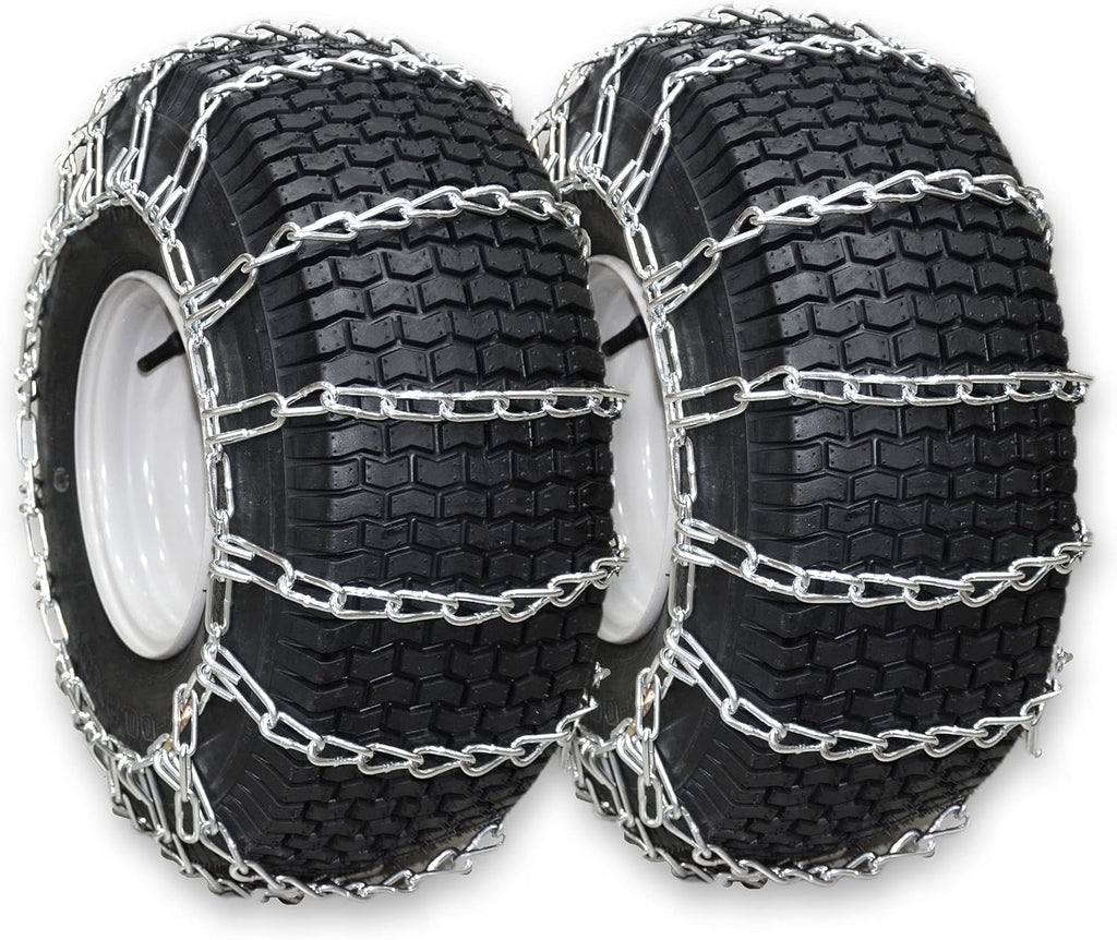 Set of 2 Snow Tire Chains for Lawn Tractor, Riding Mower, Snow Blower - Zinc Plated 2 Link Enhanced Traction Garden Tractor Chains - Fits 20x8x8