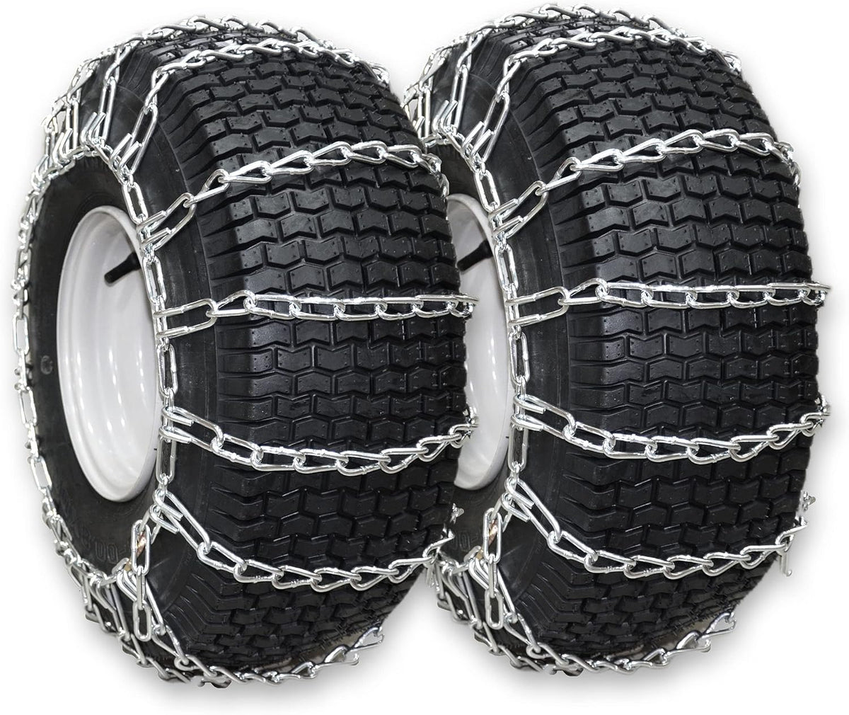 Set of 2 Snow Tire Chains for Lawn Tractor, Riding Mower, Snow Blower - Zinc Plated 2 Link Enhanced Traction Garden Tractor Chains - Fits 20x8x8