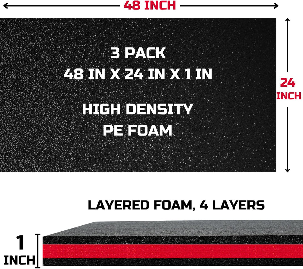Tool Box Foam Organizer 48x24x1 inch 3Pack, Kaizen Sheets for Pro Tool Control, Custom Tool Shadow Inserts for Cases & Drawers, High Density