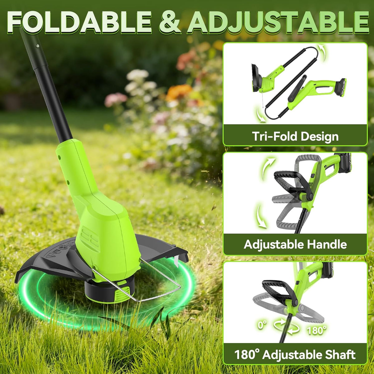 20V Cordless Weed Wacker, Battery Powered Weed Eater with 2 Batteries