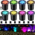SUNVIE 8-Pack RGB Well Lights Low Voltage Landscape Lighting, Grated Top