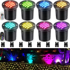 SUNVIE 8-Pack RGB Well Lights Low Voltage Landscape Lighting, Grated Top