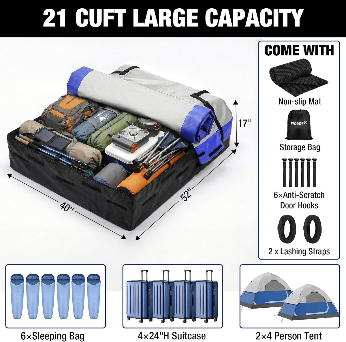 WORKPRO Rooftop Cargo Carrier Bag, 21 Cubic Feet Waterproof Car Roof Bag