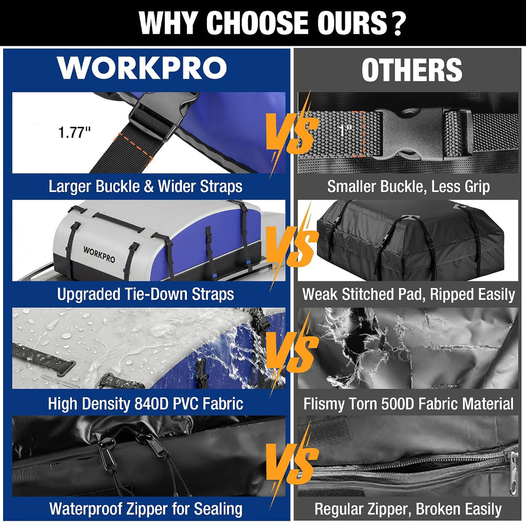 WORKPRO Rooftop Cargo Carrier Bag, 21 Cubic Feet Waterproof Car Roof Bag