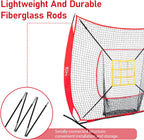 7x7 Ft Baseball and Softball Training Net with Batting Tee, Strike Zone Target, Portable Hitting and Pitching Practice Set