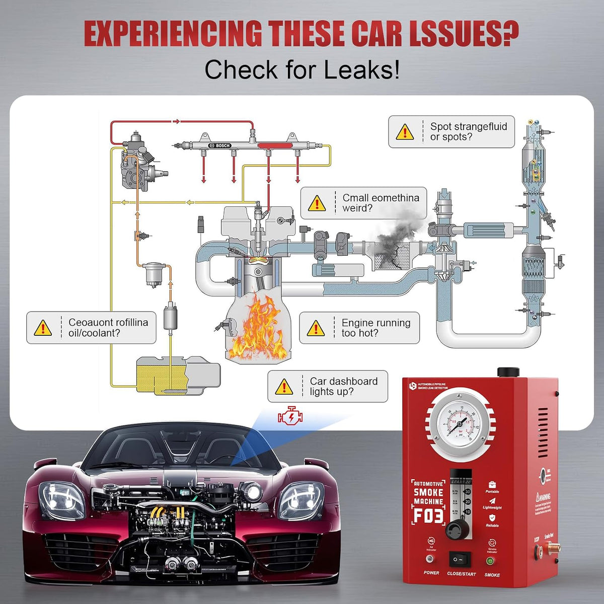 F03 Smoke Machine Automotive with Flow Meter & Pressure Gauge