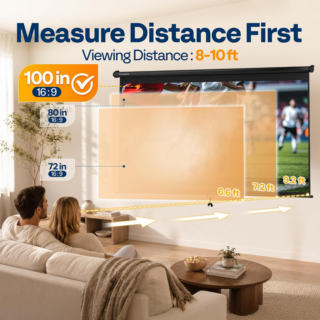 VIVOHOME 100 Inch 16:9 Pull Down Projector Screen, Black