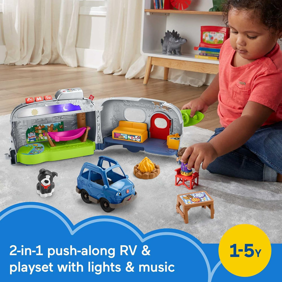 Fisher-Price Little People Toddler Toy Light-Up Learning Camper Playset with Smart Stages, Figures & Accessories for Pretend Play Ages 1+ Years