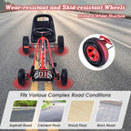 HONEY JOY Go Kart for Kids, 4 Wheel Quad Off-Road Pedal On Foot Go Cart w/Steering Wheels & Adjustable Seat, 2 Safety Brakes, EVA Tires, Clutch