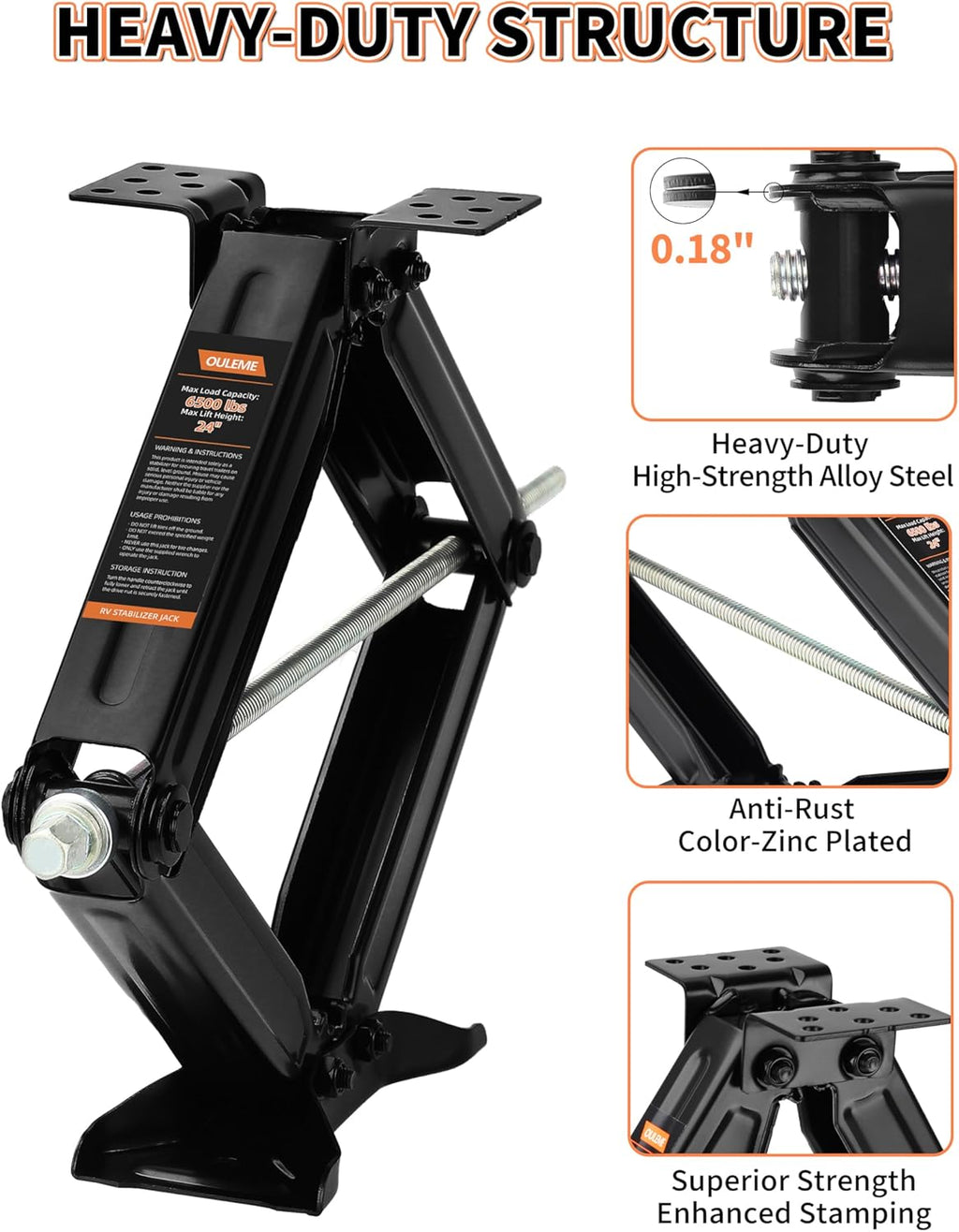 6500 lbs RV Camper Scissor Jack, 24" Trailer Leveling Stabilizer 2PK
