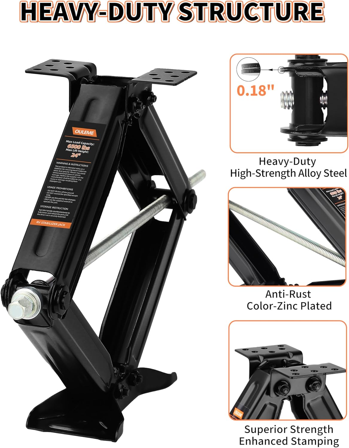6500 lbs RV Camper Scissor Jack, 24" Trailer Leveling Stabilizer 2PK