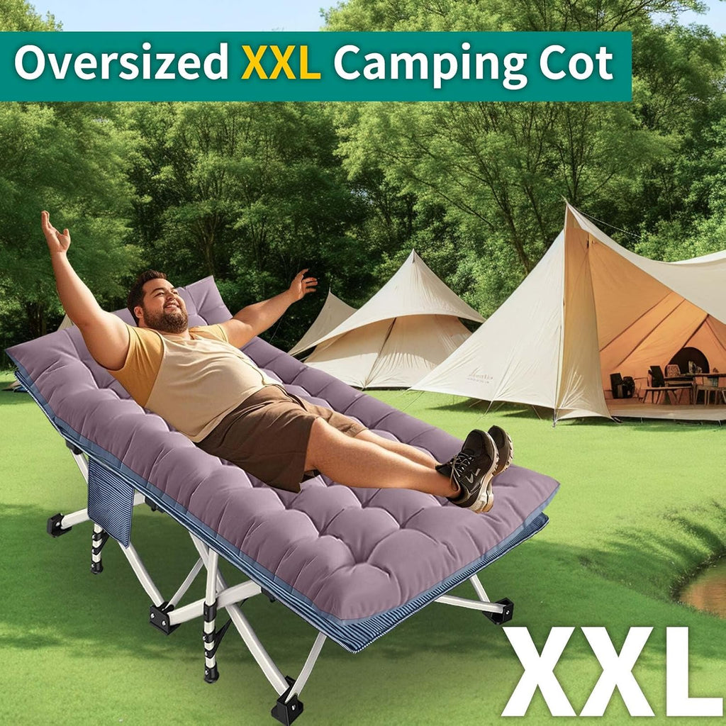 32" XXL Camping Cot with Mattress,900LBS Folding Camping Bed